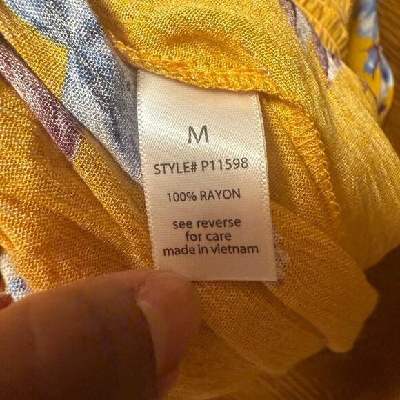 Active USA Jumpsuit Strapless Cropped Wide Leg Floral Print Blue Yellow Medium - Picture 5 of 6